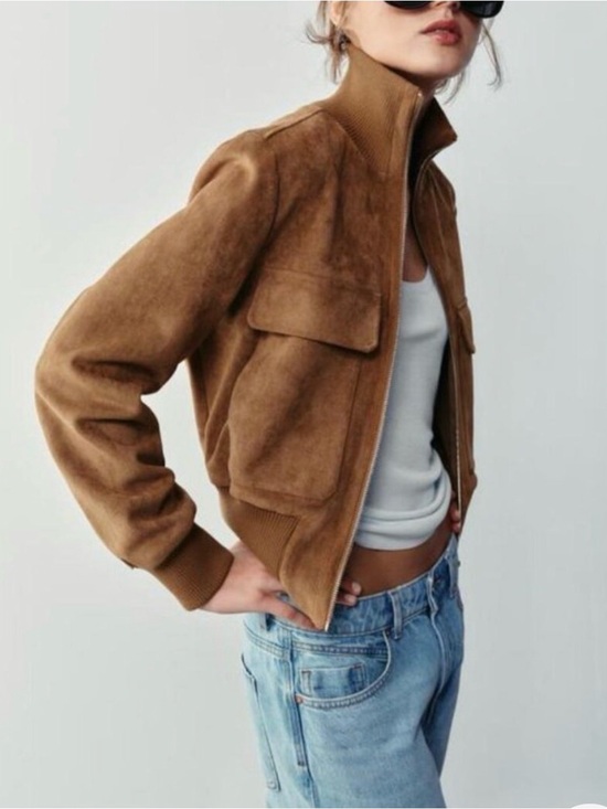 Zara Jackets & Blazers - Zara Tan Suede Bomber Jacket